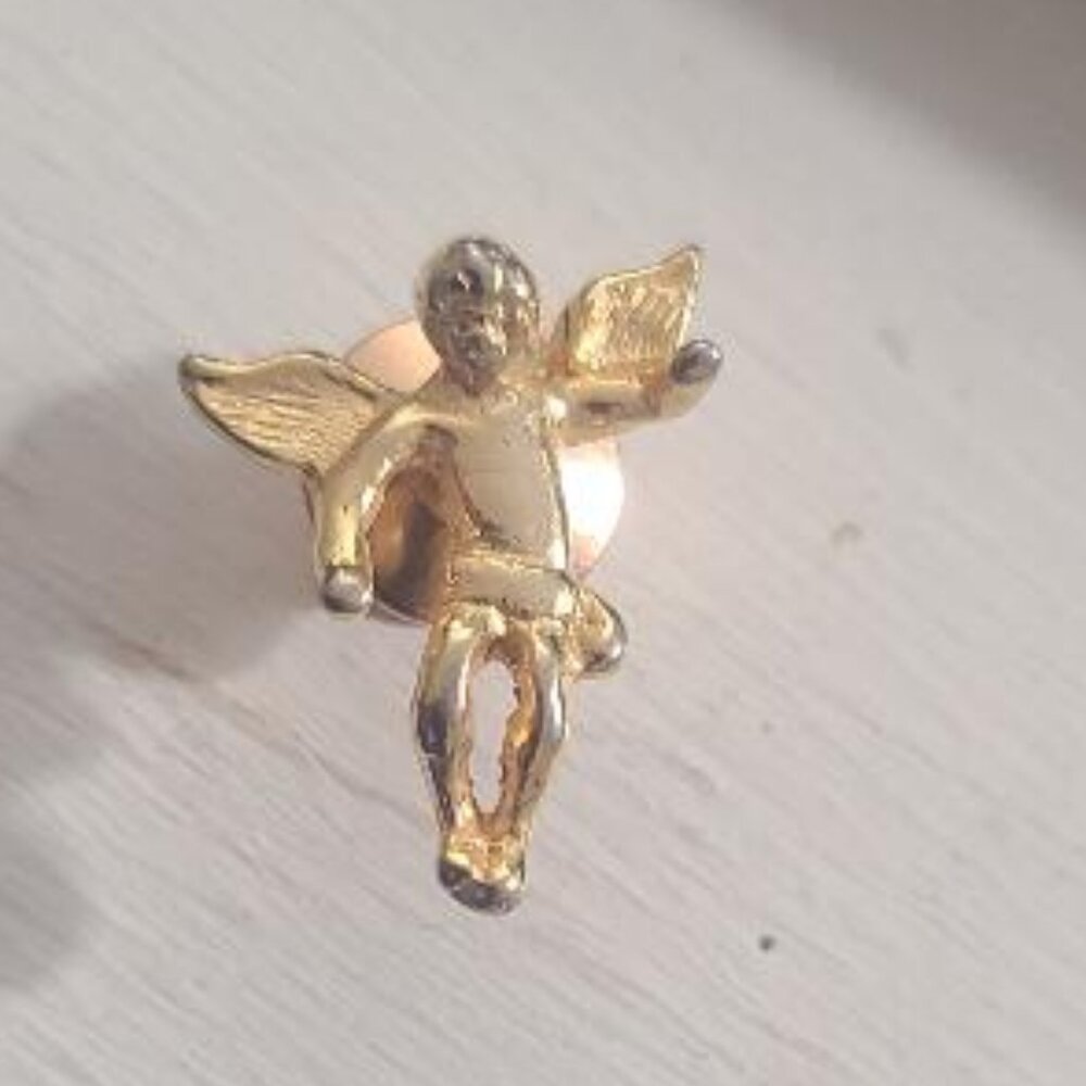 Guardian Angel Holy Cherub Vintage Gold Lapel Pin Tie Tack Brooch - Love Cupid